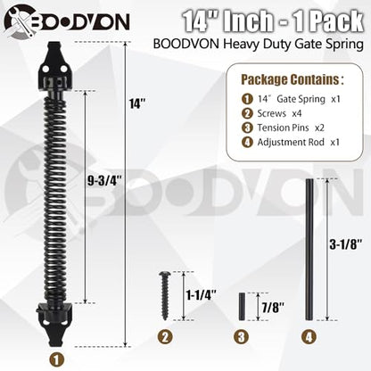 14" Gate Spring Self Closing Heavy Duty Door Springs to Close Door, Adjustable Tensioner Automatic Gate Closure, Gate Spring for Wooden Gate, Vinyl Fence, Steel Door(Black, 1 Pack) - size: 14 Inch