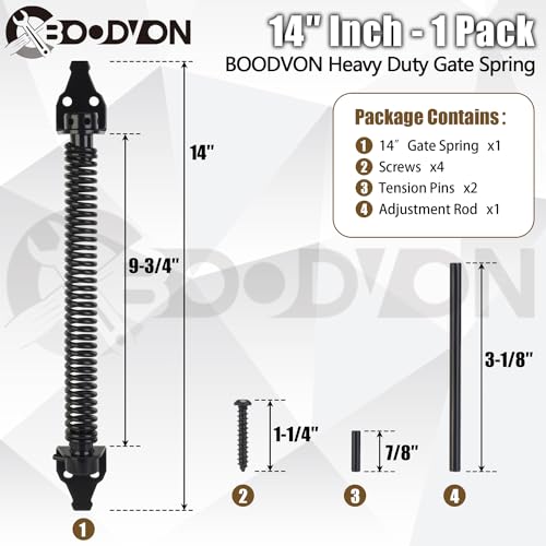 14" Gate Spring Self Closing Heavy Duty Door Springs to Close Door, Adjustable Tensioner Automatic Gate Closure, Gate Spring for Wooden Gate, Vinyl Fence, Steel Door(Black, 1 Pack) - size: 14 Inch
