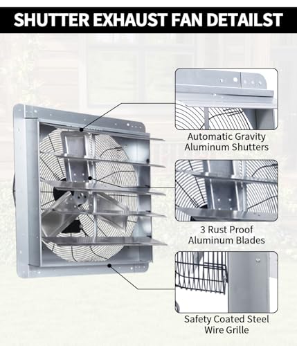 24 Inch Shutter Exhaust Fan, Vent Fan with Power Cord Wall-Mount, High Speed 4200 CFM for Garages, Attic, Shops, Greenhouse - size: 24 IN