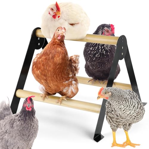 18.1" Lx18.9 Wx13.8 H Large Metal Stable Chicken Perch - Wooden Chicken Roosting Bars, Easy to Assemble & Clean Stand Ladder Fun Toys for Coop Accessories