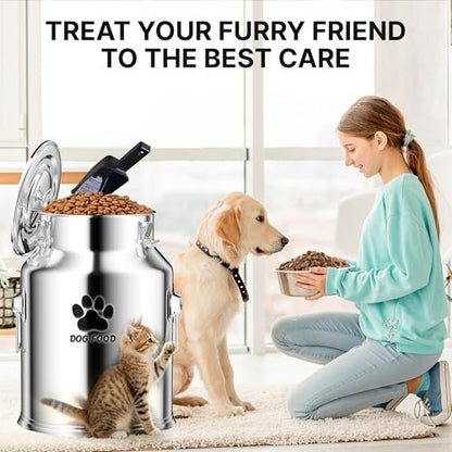 35LBS Large Metal Dog Food Storage Container, Stainless Steel Dog Food Storage Tank, Multifunctional Storage Bin with Lid and Spoon, Food Storage Container for Big Dogs, Keep Fresh, Easy to Clean