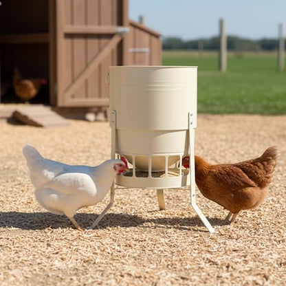 KOL Chicken Feeder No Waste for Coop & Outdoors, 16 Port 50lbs Poultry Feeder with Spill-Control Design, Rust-Proof Powder Coated Metal & Smooth Safe Edges (Jade White) - color: Jade White