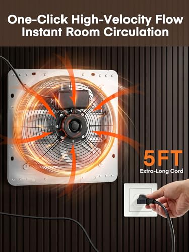 FOHERE 12 Inch Shutter Exhaust Fan Wall Mounted, High Speed 1450CFM, Aluminum with 1.65M Power Cord & Quiet Air Circulation, Vent Fan for Greenhouse, Attic, Shed, Garage, Shop, Commercial Use - size: 12 Inch