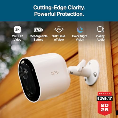 Arlo Pro Security Camera 2K HDR (6th Gen, 2025 Release) - Wireless Outdoor Camera, Rechargeable Removeable Battery, Emergency Response, 1-Month Trial of Secure Plan, 4 Cam, White, Motion Alert - color: White, size: 4 Cameras, style: Standard Battery