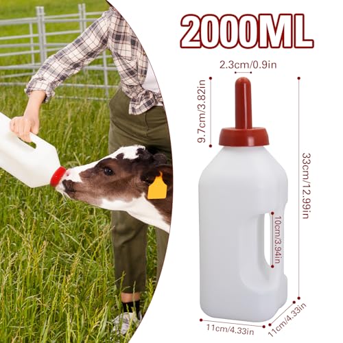 2 Quart Calf Nursing Feeding Bottle with a Replacement Nipple, Calves Nursing Milk Feeding Bottle with Handle Livestock Supplie