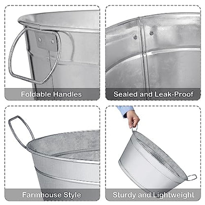 BARsics Large 6-Gallon Galvanized Tin Beverage Tub, 20x14x10 inches (Pack of 2)