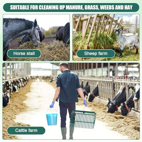 WILLBOND 6 Pcs Manure Fork Head 18 Tines Pitch Fork Head with Screws and Nuts Durable Stable ABS Plastic Replacement Pitchforks for Gardening Horse Stall Picking up Manure Grass Hay Olive