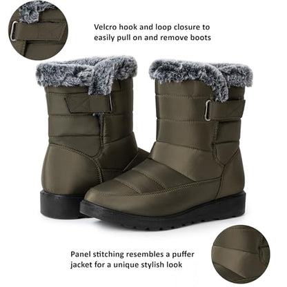 Alpine Swiss Lexie Women’s Snow Boots | Waterproof Faux Fur Lined | Warm Cozy Winter Booties | Anti-Slip Sole | Stylish Outdoor Shoes - color: Olive, size: 5