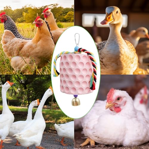 Chicken Coop Accessories, Chicken Beak Grinding Calcium Stone with Bell, Chicken Toys for Coop, Enrichment Toys for Hens, Ducks, Geese, Turkeys, Poultry - color: Pink