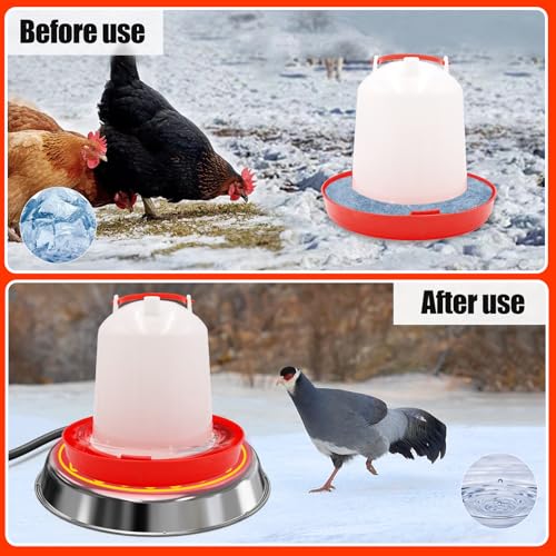 Chicken Water Heater for Winter,14" Heating Base for Metal/Plastic Chicken Waterer Poultry Founts Under 5 Gallon,48W Thermostat Chicken Coop Water Heater