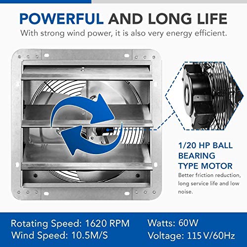 iPower 12 Inch Wall Mounted Shutter Exhaust Fan with Temperature Controller and Power Cord Kit, Aluminum, 1600 RPM, 940 CFM, for Attic, Garage, Louvered Vent, Plant, Greenhouse, Silver - size: 12 Inch, style: Temp Controller Exhaust Fan(with Power Cord)