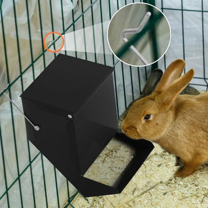 Maxcheck 2 Pcs Rabbit Feeder for Cages Small Animal Food Pellet Dispenser with Lid Metal Chicken Grit Oyster Shell Squirrel Feeders Outside(4.7 Inches,Mesh Bottom,Black) - color: Black, size: 4.7 Inches
