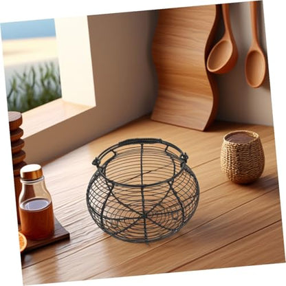 Generic 2pcs Black Metal Wire Egg Gathering Baskets with Handles, Farmhouse Kitchen Storage Bins for Fresh Egg Collection and Countertop Organization
