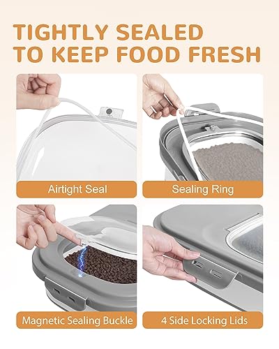 20-23 Lbs Dog Food Storage Container - Collapsible Dog Food Container with Attachable Casters and Scoop,Travel Silicone Bowl, Pet Food Storage Containers to Keep Dry Food Fresh,Easy to Move - color: Grey