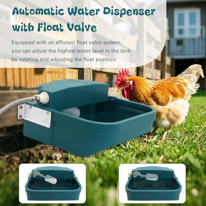 8L Automatic Animal Drinking Water Bowl with Float Valve & Drain Hole, Plastic Self Filling Livestock Water Trough,Large Outdoor Dog Water Dispenser for Chicken,Goat,Horse,Pig,Cow (Bowl&Pipe)