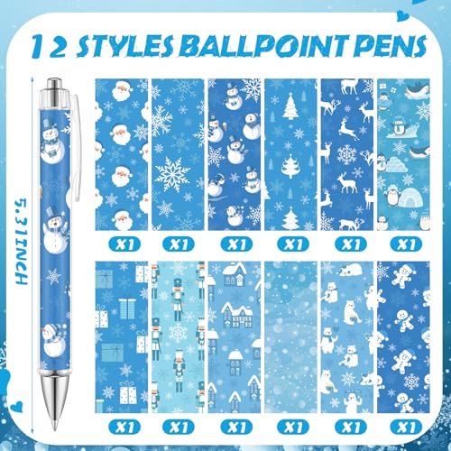 Dispowreath 24 Pcs Winter Sticky Notes with Pens Blue Snowflake Themed Gifts Self Adhesive Notepad Cute Memo Note Pads Black Ink Ballpoint Pen for Holiday Gifts Office Teacher Supplies - style: Blue Xmas