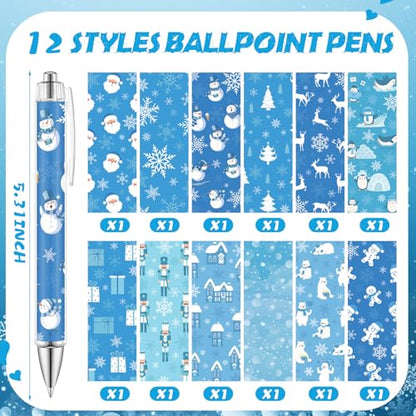 Dispowreath 24 Pcs Winter Sticky Notes with Pens Blue Snowflake Themed Gifts Self Adhesive Notepad Cute Memo Note Pads Black Ink Ballpoint Pen for Holiday Gifts Office Teacher Supplies - style: Blue Xmas