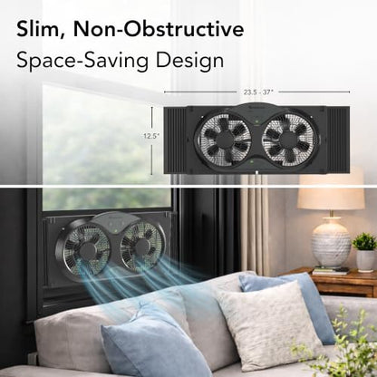 Comfort Zone 9-Inch Reversible Twin Window Fan with Remote Control – 3-Speed Dual Blade Fan with Exhaust, Cooling & Circulate Modes, Expandable Width 23.5" to 37", Removable Bug Screen & Tabletop Feet - color: Black, size: 9 inch (3-Speed w/Remote)