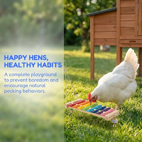 Little World Chicken Toys Complete Set of 12 – All-in-One Chicken Coop Accessories with Xylophone, Swing, Chicken Mirror, Ladder, Vegetable String Bag & Hanging Feeder Coop Toy for Happy Hens - size: 12PCS
