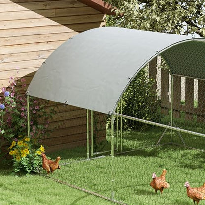 PawHut 9.2' x 31.2' x 6.5' Large Chicken Coop Metal Chicken Run w/Waterproof and Anti-UV Cover, 2 Lockable Doors, Dome Shaped Walk in Hen House for 30-40 Hens, Ducks, Poultry, Outdoor Yard Farm Use - size: 374.0"L x 110.2"W x 77.6"H