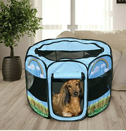 Pet Portable Foldable Play Pen Exercise Kennel Dogs Cats Indoor/outdoor tent for small medium large pets Animal Playpen with Pop up mesh cover great for travel LARGE,BLUE/GREEN - style: Large