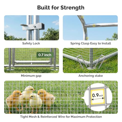 Sino Luban Large Metal Chicken Coop Run with Galvanized Hardware Cloth for 30 Chickens/Ducks, Chicken Runs for Yard with Waterproof Cover, Chicken Enclosure Pen Outdoor, Walk-in Poultry Cage - size: 212.6"L x 106.3"W x 76.8"H