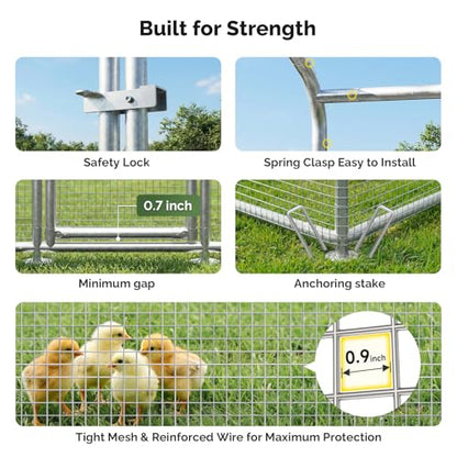 Sino Luban Large Metal Chicken Coop Run with Galvanized Hardware Cloth for 30 Chickens/Ducks, Chicken Runs for Yard with Waterproof Cover, Chicken Enclosure Pen Outdoor, Walk-in Poultry Cage - size: 212.6"L x 106.3"W x 76.8"H