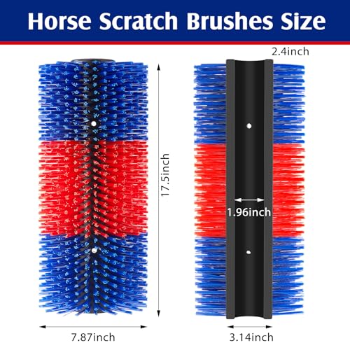 3 Pack Livestock Scratching Brush Itch Relief Horse Scratching Post Self-grooming Goat Scratcher with Durable Screws for Horse Pony Goat Sheep Pig Donkey (Blue and Red) - color: Blue and Red