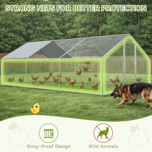 COMHOMA 19.7×10×6.6FT Large Metal Chicken Coop with Roosting Perch | Galvanized Steel Outdoor Cage with Waterproof Roof & Lockable Soor. Walk-in Poultry Run,Ideal for Hens, Ducks, and Rabbits - size: 236.3"L x 120.0"W x 78.8"H