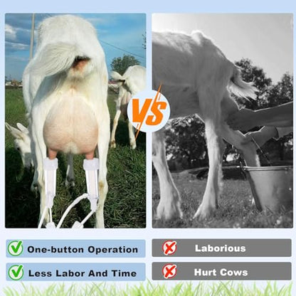 Electric Goat Milking Machine Portable Milker with Silicone Teat Cups & Pulsation System Food Grade 3L Bucket Hands-Free Operations for Cow Goat Dairy