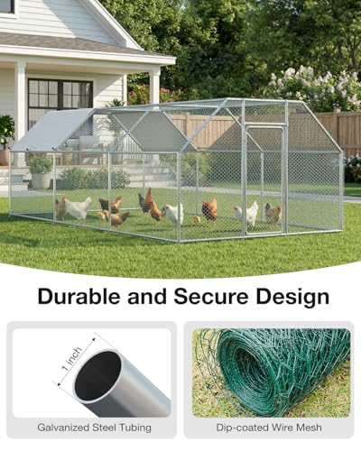 Esright Metal Chicken Coop Run, 20x10 Ft, Flat Roof | Rust-Resistant Galvanized Steel Tube with Wire Mesh, 420D Oxford Fabric Waterproof Cover
