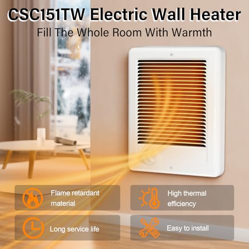 CSC151TW Electric Wall Heater Complete Unit With Thermostat, 5120 BTU, 120 Volt, 1500 Watt (Model: CSC151TW, Part: 67509) - size: 151