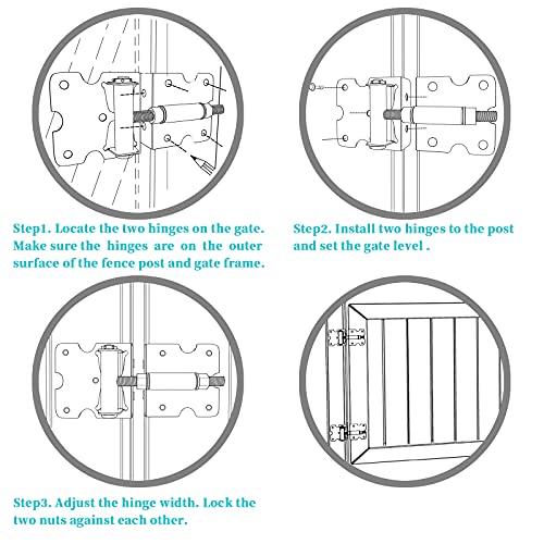 Self Closing Gate Hinges, Heavy Duty for Vinyl/Wood/Metal Fence, Pack of 2, with Slef-Tapping Screws and Adjuster Tool - color: Black