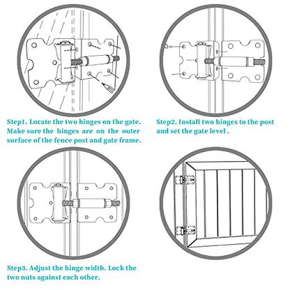 Self Closing Gate Hinges, Heavy Duty for Vinyl/Wood/Metal Fence, Pack of 2, with Slef-Tapping Screws and Adjuster Tool - color: Black