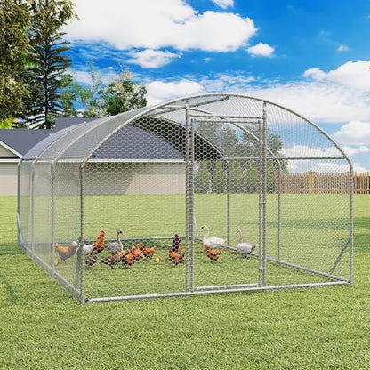 Large Metal Chicken Coop, Walk-in Chicken Run Pen with Waterproof Cover, Dome Roof Poultry Cage for Outdoor, Backyard, Farm (8.96'Wx18.9'Lx6.4'H) - size: 19'Lx9'W