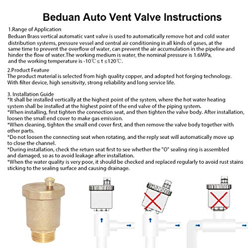 Beduan Brass 10500-VE Automatic Float Valve, 1/2" Male Thread Air Release Valve Air Bleeder Valve Vent Valve - size: 1/2“ Male