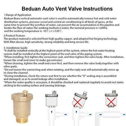 Beduan Brass 10500-VE Automatic Float Valve, 1/2" Male Thread Air Release Valve Air Bleeder Valve Vent Valve - size: 1/2“ Male