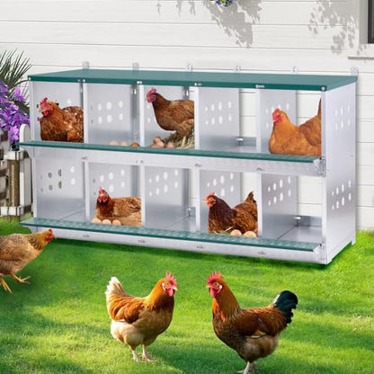 10-Bay Galvanized Steel Nesting Box for Chickens and Ducks, Wall-Mounted Poultry Laying Coop with Ventilation, Durable Rust-Resistant Design for Backyard Farms (10-Hole,Green) - color: 10-Hole,Green