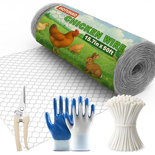 Chicken Wire, 15.7 in x 50 ft Garden Fence, Wire Mesh, Chicken Wires Fencing, Mesh Hexagonal Galvanized Metal Poultry Netting for Chicken Coop Rabbit Dogs Barrier (15.7 in x 50 ft) - size: 15.7 in x 50 ft