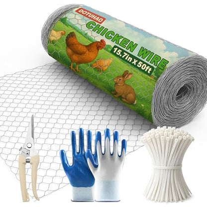 Chicken Wire, 15.7 in x 50 ft Garden Fence, Wire Mesh, Chicken Wires Fencing, Mesh Hexagonal Galvanized Metal Poultry Netting for Chicken Coop Rabbit Dogs Barrier (15.7 in x 50 ft) - size: 15.7 in x 50 ft