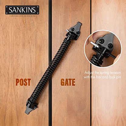 14" Gate Spring Self Closing Heavy Duty Outdoor Door Spring Automatic Metal Gate Closure Hardware with Adjustable Tool for Wooden and Vinyl Fence, Black