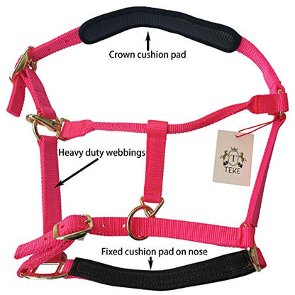 T TEKE Adjustable Horse Halters by Heavy Duty Soft Nylon, Padded with Anti-rubbing Waffle Neoprene on Both Crown & Nose - color: Black, size: X Full (XL)