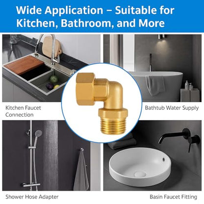 2-Pack Clawfoot Tub Faucet Elbow Adapter Installation Kit, 1/2" IPS Female to 1/2" IPS Male Connector, Brass 90-Degree Water Line Fittings for Bathtub or Shower, 1 Pair - size: 2 Gold