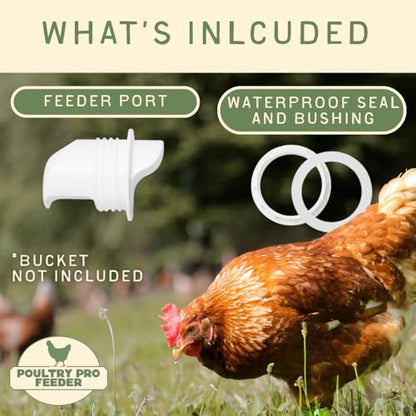 The Original Poultry Pro DIY Chicken Feeder Kit - Single Port Weatherproof - As Seen On Shark Tank, Gravity Fed Chicken Feeder, for Buckets, Bins & Troughs (Bucket & Hole Saw Not Included) - 1 Port - style: Original Feeder 1 Pack