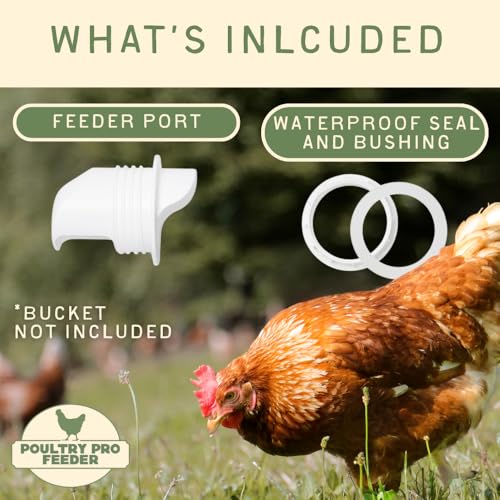 The Original Poultry Pro DIY Chicken Feeder Kit - Single Port Weatherproof - As Seen On Shark Tank, Gravity Fed Chicken Feeder, for Buckets, Bins & Troughs (Bucket & Hole Saw Not Included) - 1 Port - style: Original Feeder 1 Pack