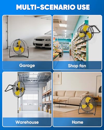 KEN BROWN 20 Inch Wall Mount Fan or Floor Fan 5000 CFM, High Velocity Industrial Shop Fan with Dual 720° Rotation, 3-Speed Heavy Duty Metal for Garage, Patio, Barn, Porch - size: 20 inch Wall Fan