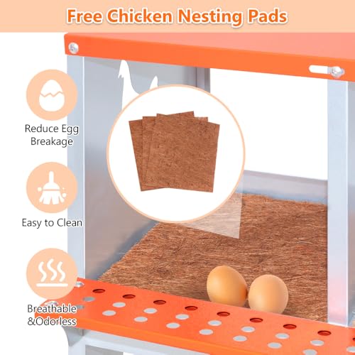 Heavy-Duty Wall-Mounted Metal Nesting Box for Backyard Chickens and Ducks with Ventilation and Easy Egg Access (3-Orange)