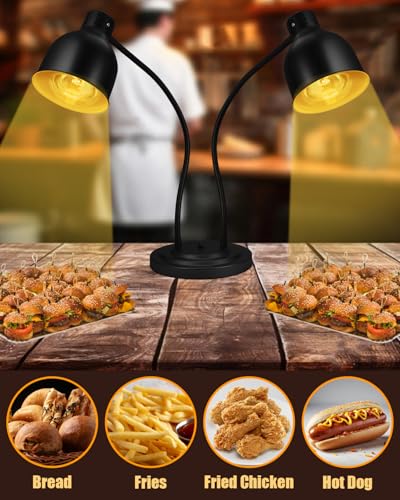 Food Heat Lamp, Heating Lamp with Flexible Arm, 250W Bulb x 3-5000 Hours Rated, Commercial Food Warmers for Buffet, Parties, Fast Food, (Black) - color: Black, size: Double-Head