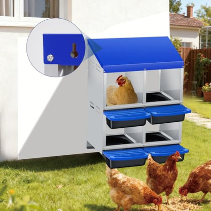 Chicken Nesting Box, 4 Compartment Roll Away Design for High-Volume Egg Collection and Easy Wall Mounting with Metal Legs - color: Blue, size: 4 holes 2 layers