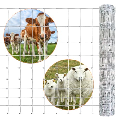 Galvanized 14 Gauge Cattle Livestock Wire Fence, Heavy Zinc Coating Welded Field Barrier 4ft & 5ft x 164ft, Hog Goat Sheep Deer Horse Fencing for Pasture Yard Garden Agriculture (5×164ft) - size: 5×164ft